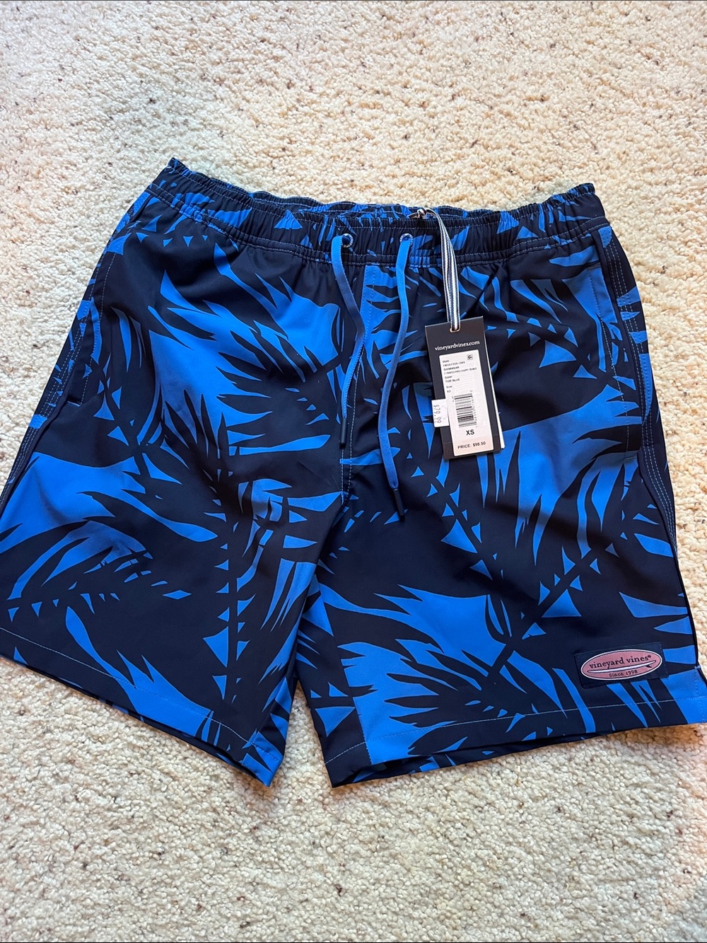 Vineyard Vines Navy & Electric Blue Palm Print Swim Trunks